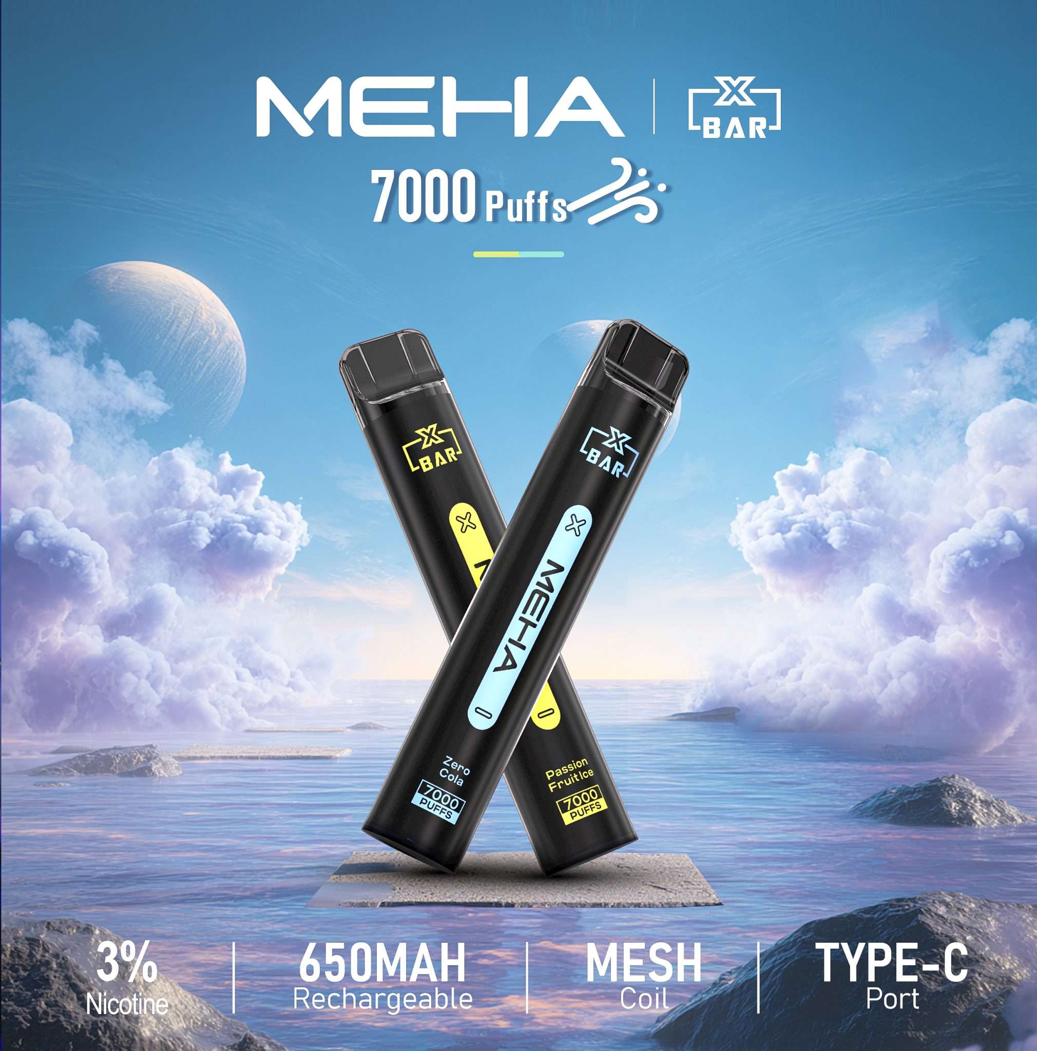 Meha Xbar 魅嗨小黑條7000口拋棄式電子煙 | 續航持久 | 16種口味 | 一次性大容量設計